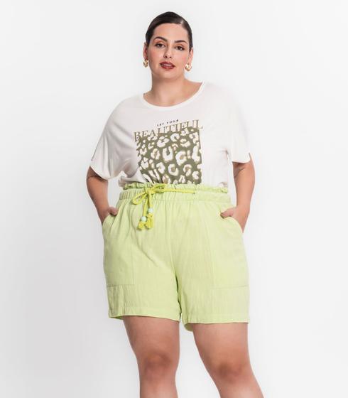 Imagem de Shorts Feminino Plus Size Em Linho Secret Glam Verde