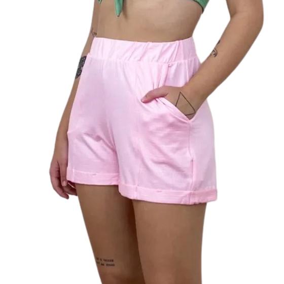 Imagem de Shorts Feminino Riu Kiu Juli Malha de Viscose Soltinho Rosa 10053