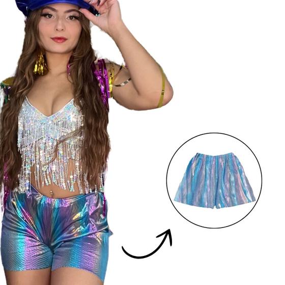 Imagem de Shorts Hot Pants Azul Holográfico Adulto Carnaval