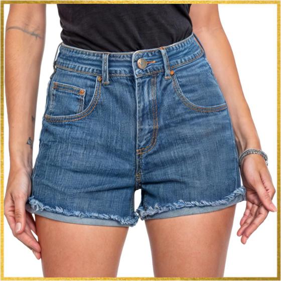 Imagem de Shorts Jeans Cintura Alta Feminino Elastano Lycra