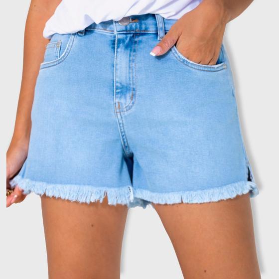 Imagem de Shorts Jeans Elástico Atrás Com Barra Desfiada Feminina Revanche Mestiab