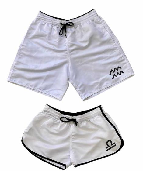 Imagem de Shorts Kit Casal Moda Praia Estampa Signos Bermudas Tactel Leve E Confortavel