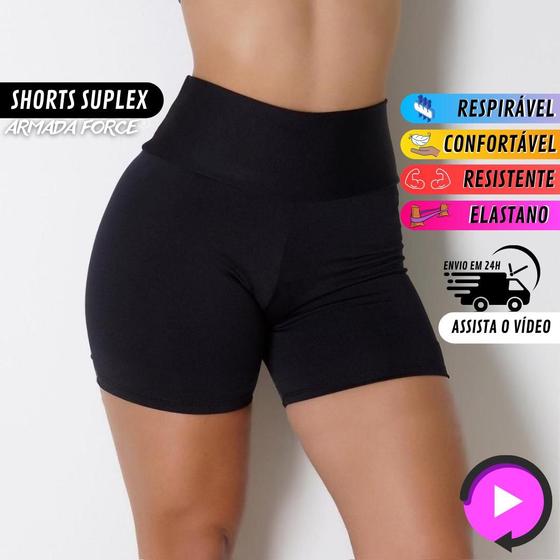 Imagem de Shorts Legging Suplex Preto TAMANHO P (34-36) Armada Force Liso Confortável Meia Coxa Cintura Média Shortinho Legg Básico Poliéster Elastano Básico