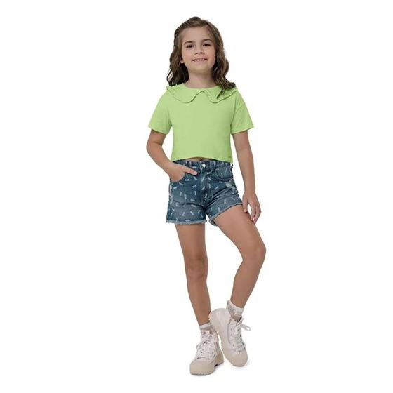 Imagem de Shorts Malwee Estampado com Puídos Jeans Carinhoso Menina Tam 10 ao 18 Infantil Feminino
