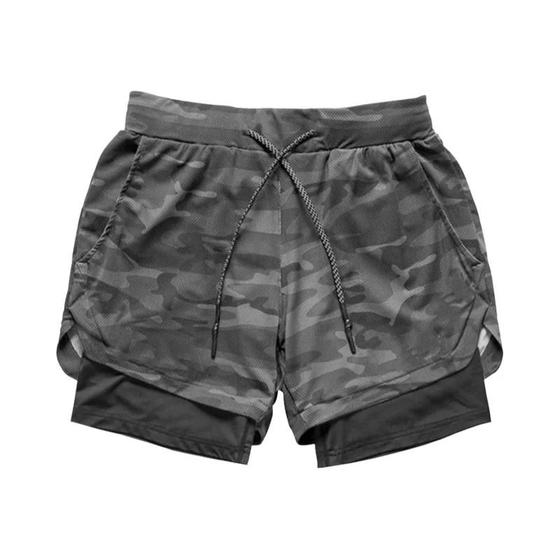 Imagem de Shorts Masculino Camuflado 2 em 1 - Secagem Rápida para Corrida e Treino