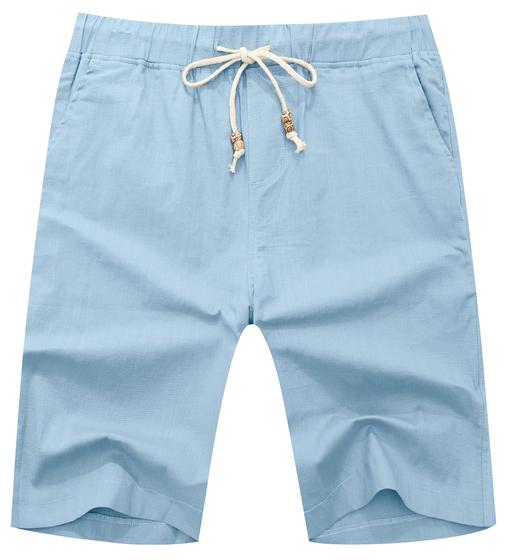 Imagem de Shorts Masculinos de Linho Casual HORSSLE - Azul Celeste - Cintura Elástica