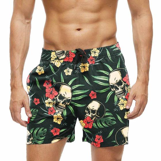 Imagem de Shorts Praia Verão Bermuda Short Caveiras Cartoon Flores Folhas 4