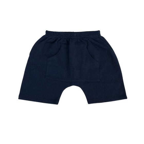 Imagem de Shorts saruel com bolso infantil em moletinho azul marinho liso básico