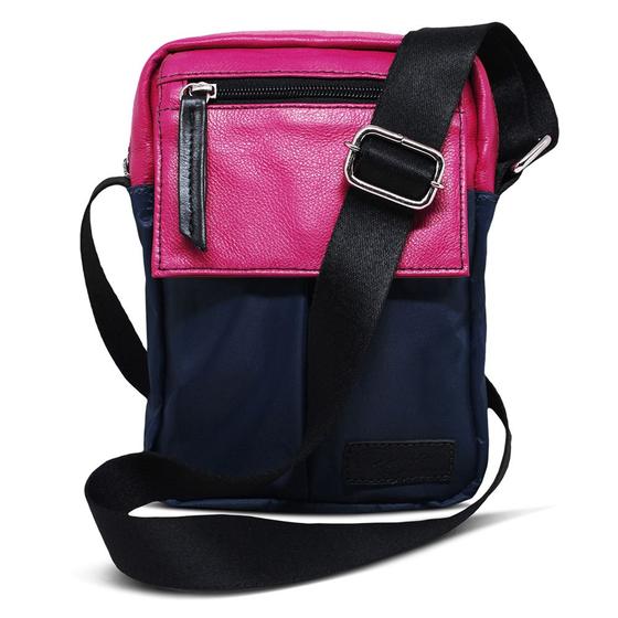 Imagem de Shoulder Bag de Couro e Nylon Nick - Rosa/Azul Marinho