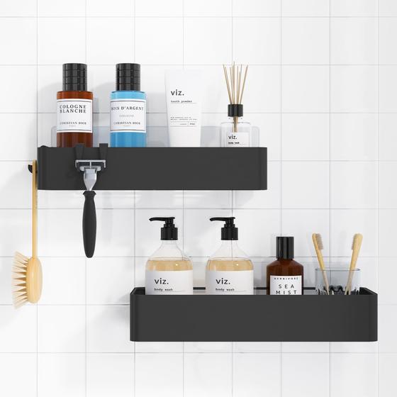 Imagem de Shower Caddy Kitsure Large, pacote com 2 adesivos, preto, inoxidável S