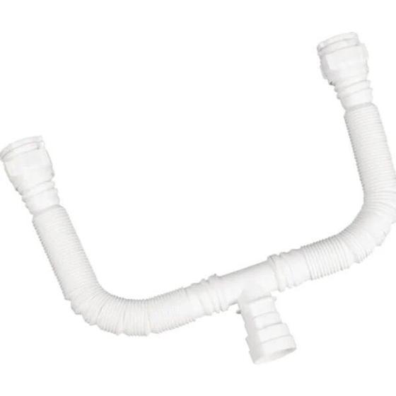 Imagem de Sifão para lavatório duplo sanfonado com adaptador para  7/8, 1 1/4" e 1 1/2" em polipropileno branco Astra