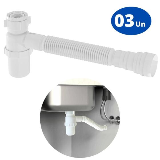 Imagem de Sifão Sanfonado Com Copo 49Cm Branco Astra Kit Com 3 Un