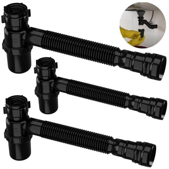 Imagem de Sifão Sanfonado Com Copo 49Cm Preto Astra Kit Com 3 Un