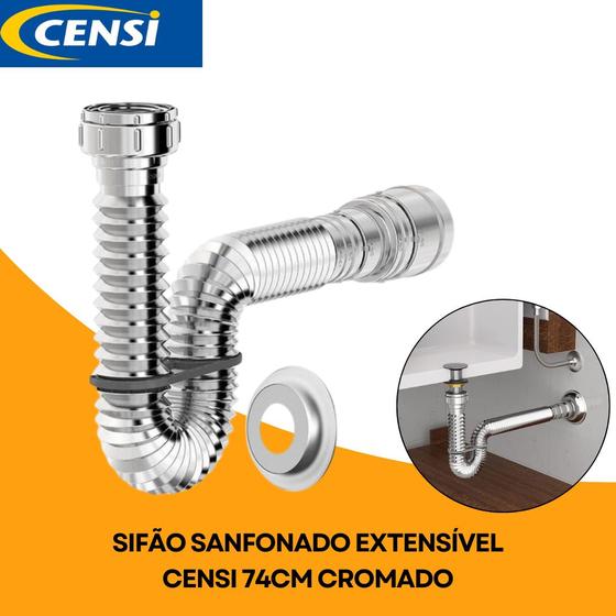 Sifão Sanfonado Cromado Universal para Pia Lavatório Tanque Censi Menor preço em Sifão Sanfonado Cromado Universal para Pia Lavatório Tanque Censi