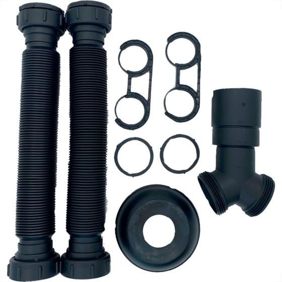 Imagem de Sifao Sanfonado Extensivel Censi.Duplo Preto Fosco Com Suporte E Canopla ( Pia - Tanque - Lavatorio ) - 7210