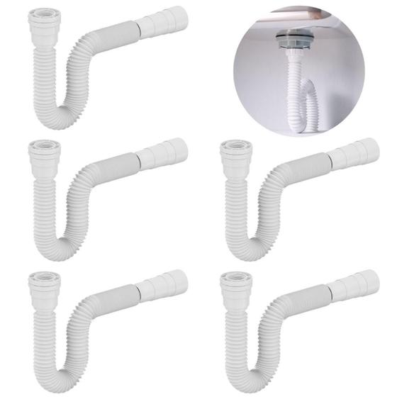 Imagem de Sifão Sanfonado Universal 73Cm Branco Kit 05 Un