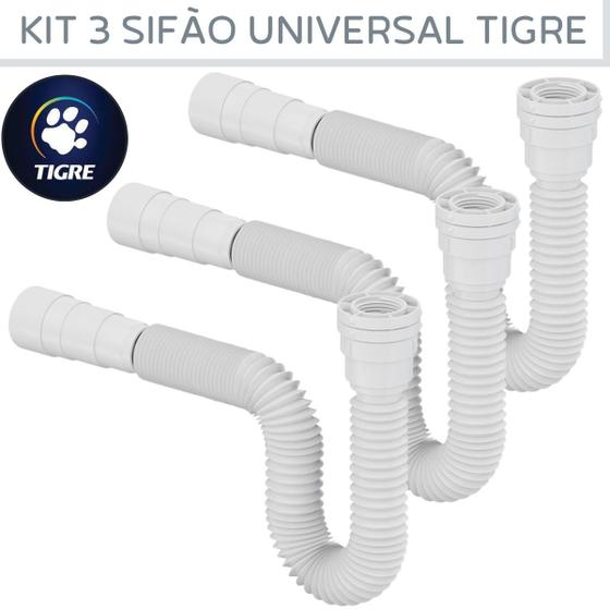 Imagem de Sifão Sanfonado Universal Tigre Kit Com 3un Ajustável Multiuso Simples Para Pia de Cozinha, Lavatório ou Tanque Sifao de Pia Tigre.