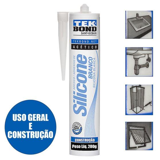 Imagem de Silicone Acético Branco 280g Tekbond Bisnaga Adesivo Uso Geral e Construção Civil Veda e Sela