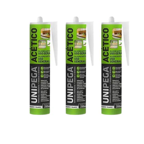 Imagem de Silicone acético branco prof 280ml unipega kit c/ 3un