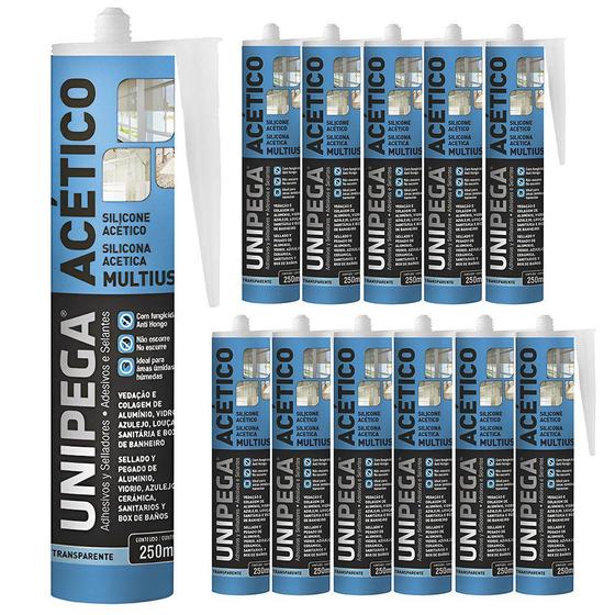 Imagem de Silicone Acético Multiuso Incolor 250ml 12 Unidades Unipega