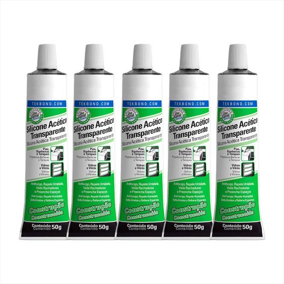 Silicone Acético Transparente Adesivo Construção 50g Kit C/5 Menor preço em Silicone Acético Transparente Adesivo Construção 50g Kit C/5