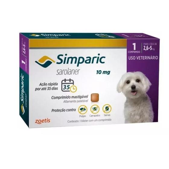 Imagem de Simparic 1 Comprimido 10 Mg 2,6 A 5 Kg Na Caixa Original