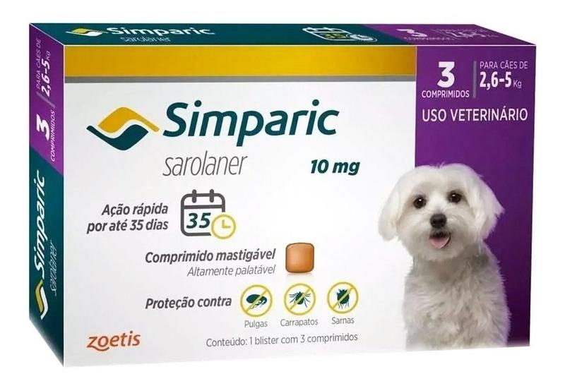 Simparic 10 mg Cães 2,6 A 5 kg Com 3 Comprimidos - Simparica ...