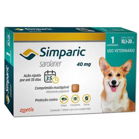 Imagem de SIMPARIC 10,1 a 20kg - 1 (um) Comprimido avulso - ANTIPULGAS, CARRAPATOS E SARNAS - ZOETIS.