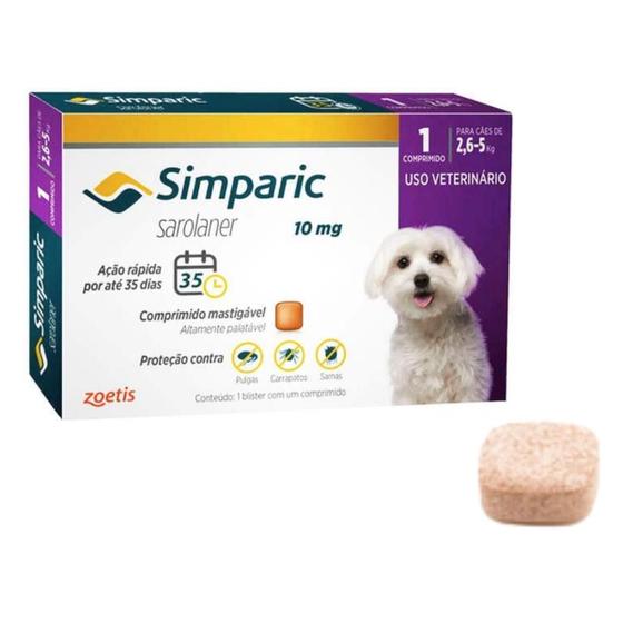 Simparic 10mg 1 Comp 2,6kg A 5kg Antipulgas Cães Zoetis - Antipulga e ...