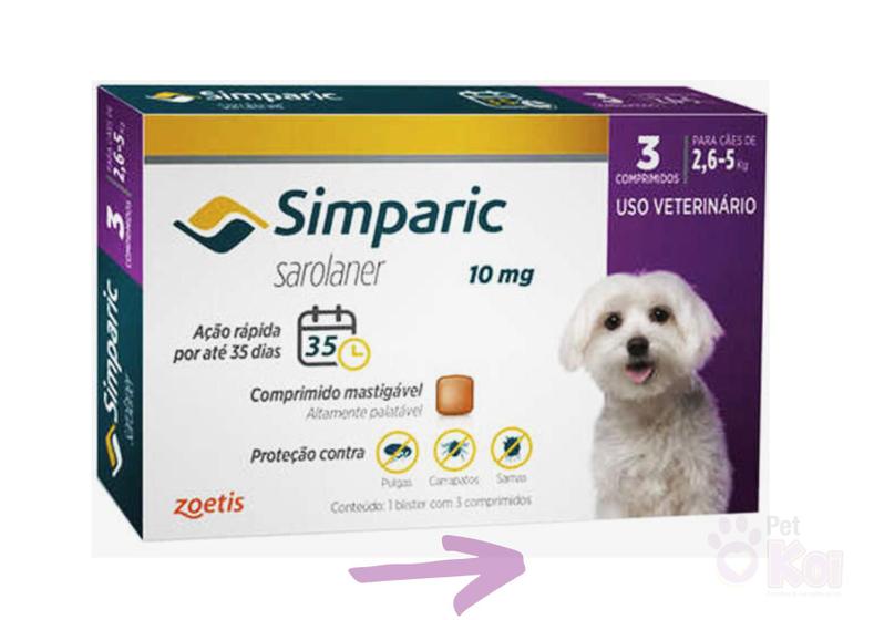 Imagem de Simparic 10mg para Cães de 2,5 a 5kg: Proteção Contra Pulgas e Carrapatos 3 Comprimidos - Zoetis