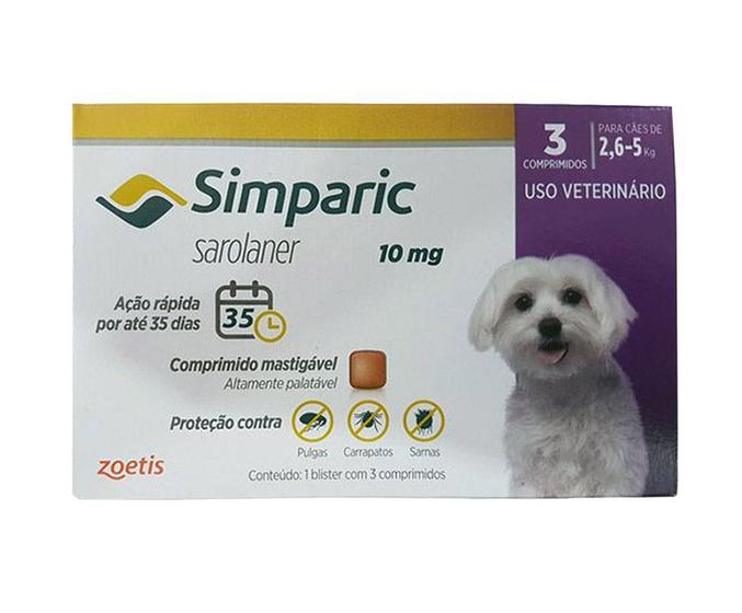 Imagem de Simparic 10mg Zoetis 3 Comprimidos Antipulgas Cães 2,6 A 5kg