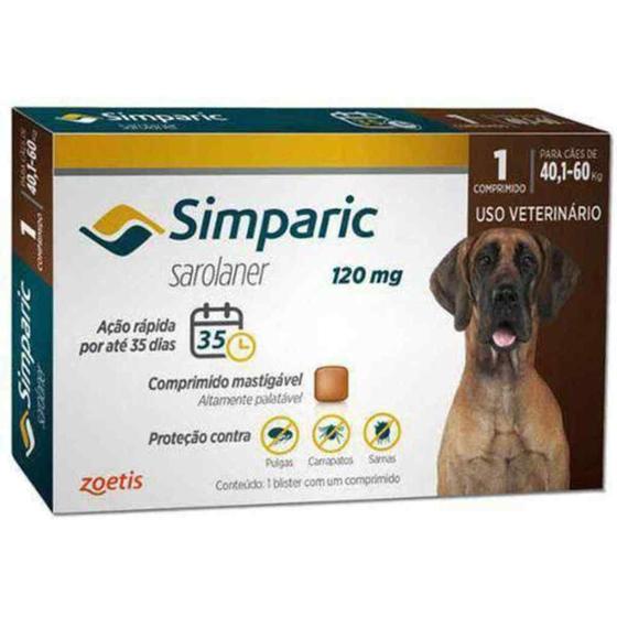 Simparic 120 mg antipulgas e carrapatos para cães de 40,1 a 60kg - 1 comprimido - Zoetis Menor preço em Simparic 120 mg antipulgas e carrapatos para cães de 40,1 a 60kg - 1 comprimido - Zoetis