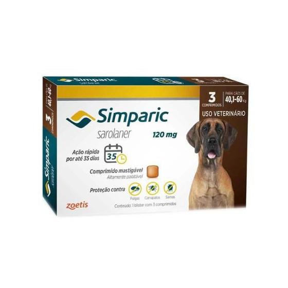 Imagem de Simparic 120 mg Para Cães de 40 a 60 kg - 3 comprimidos