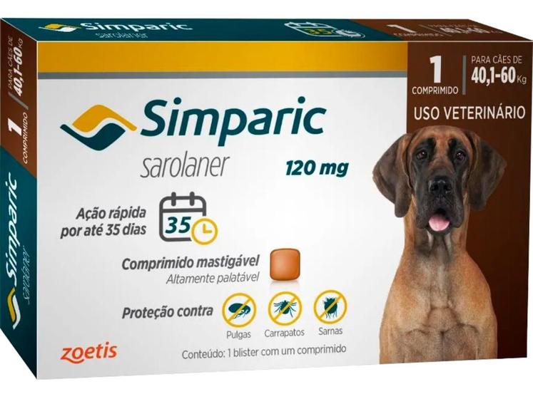 Simparic 120mg Para De Cães 40,1 A 60kg - 1 Comp. - Zoetis Menor preço em Simparic 120mg Para De Cães 40,1 A 60kg - 1 Comp. - Zoetis
