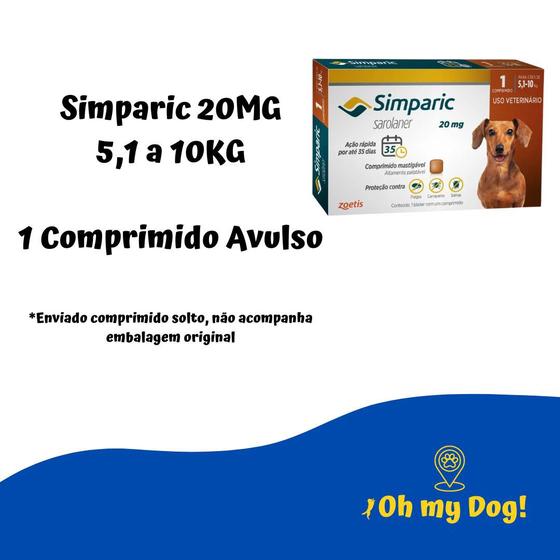 Imagem de Simparic 20mg 5,1 a 10kg 1 comprimido avulso
