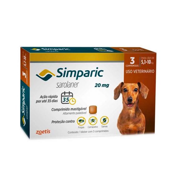 Imagem de Simparic 20mg 5,1 a 10Kg Zoetis - 3 Comprimidos