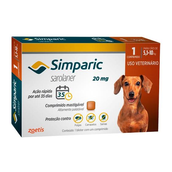 Imagem de Simparic 20mg para Cães de 5,1 a 10kg com 1 Comprimido Mastigável