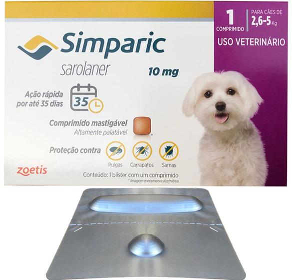 Imagem de Simparic 2,6 a 5kg 10mg 1 Comprimido Mastigável Palatável Zoetis