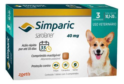 Imagem de Simparic 40 mg zoetis 10 A 20 Kg Caixa Com 3 Comprimidos