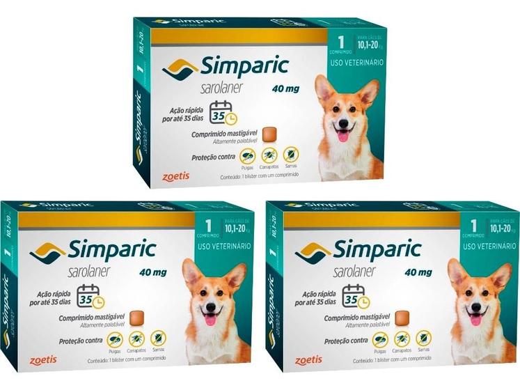Simparic 40mg para de Cães 10,1 a 20kg - 1 Comp. - Zoetis - 3 Unidades Menor preço em Simparic 40mg para de Cães 10,1 a 20kg - 1 Comp. - Zoetis - 3 Unidades