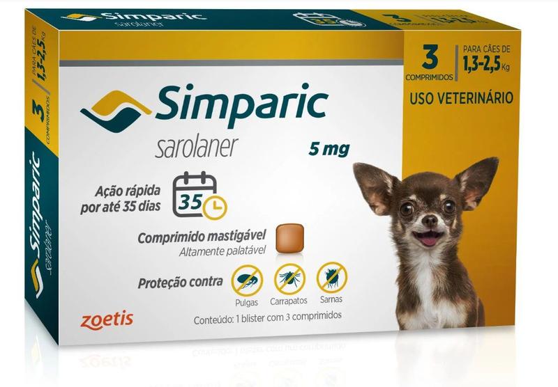 Imagem de Simparic 5 mg (1,3 - 2,5kg) - 3 comprimidos