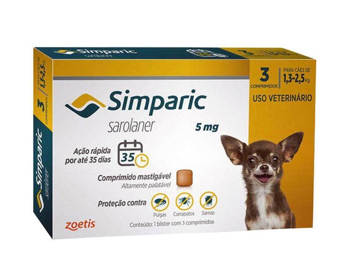 Imagem de Simparic 5mg Zoetis 3 comp - Antipulgas Cães - Descrição marketplace