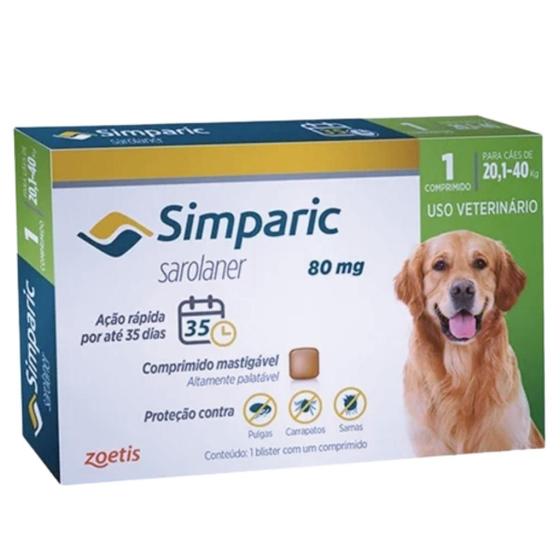 Imagem de Simparic 80mg, 20,1 até 40kg, 03 Compr Zoetis para Cães