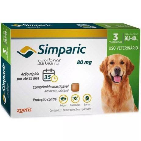 Imagem de Simparic 80mg Antipulgas para Cães 20,1Kg a 40Kg 3 Comprimidos - Zoetis