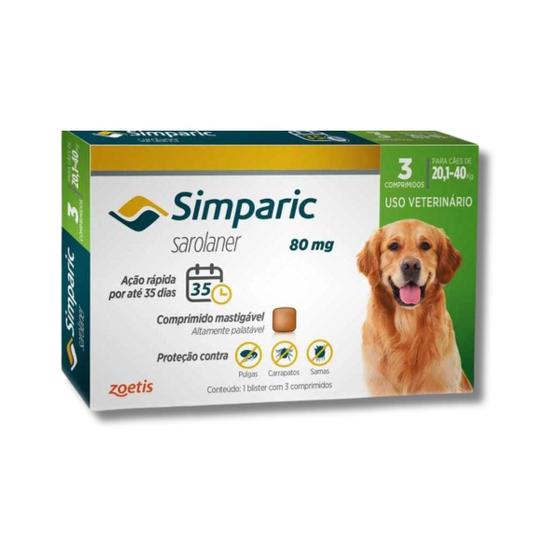 Imagem de SIMPARIC 80MG - Para Cães 20,1 à 40kg - Com 3 Comprimidos