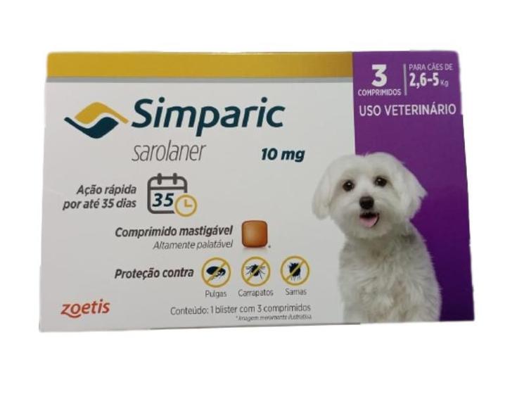 Simparic Antiparasitário 10Mg 2,5 a 5Kg 3 Comprimidos - Zoetis ...