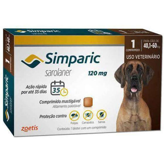 Simparic Antipulgas 120mg para Cães 40,1 - 60 kg - 1 Comprimido Menor preço em Simparic Antipulgas 120mg para Cães 40,1 - 60 kg - 1 Comprimido