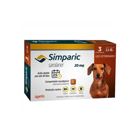 Simparic Antipulgas 20mg Cães 5,1 A 10kg - C/3 Comprimidos Menor preço em Simparic Antipulgas 20mg Cães 5,1 A 10kg - C/3 Comprimidos