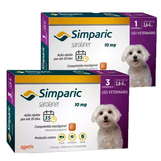 Imagem de Simparic Antipulgas Caes 2,6 A 5kg Com 4 Comprimidos