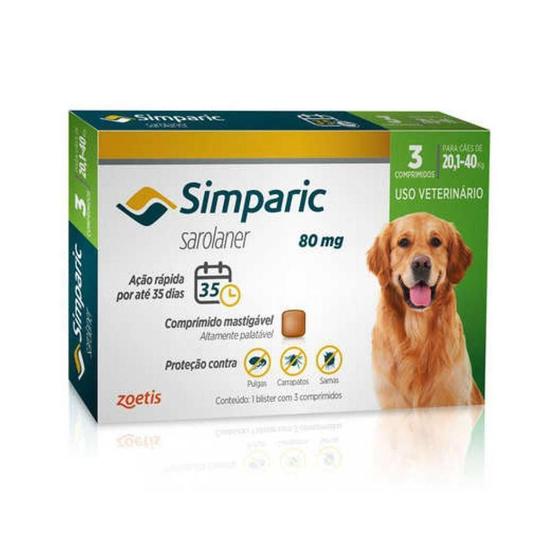 Imagem de Simparic Antipulgas e Carrapatos Para Cães 20,1 a 40kg com 3 Comprimidos
